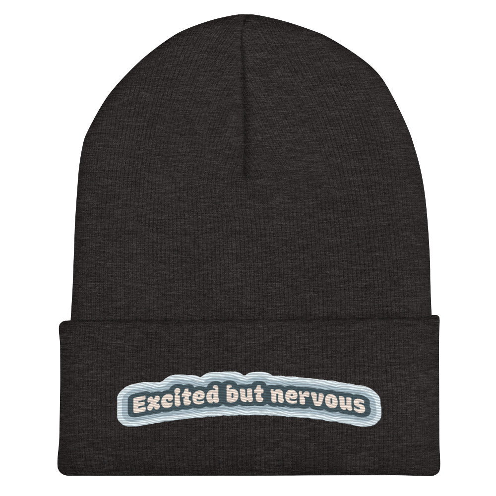 Retro Excited but Nervous Embroidered Cuffed Beanie