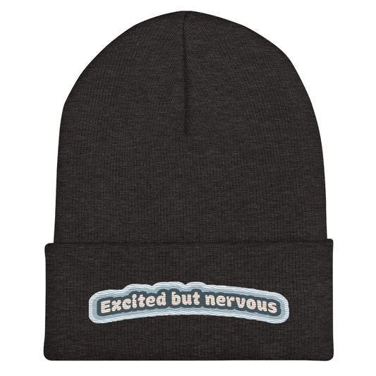 Retro Excited but Nervous Embroidered Cuffed Beanie